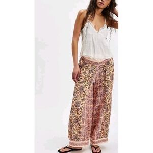 Free People Boho Floral Printed Patchwork Balloon Style Pants Sz L Pull On